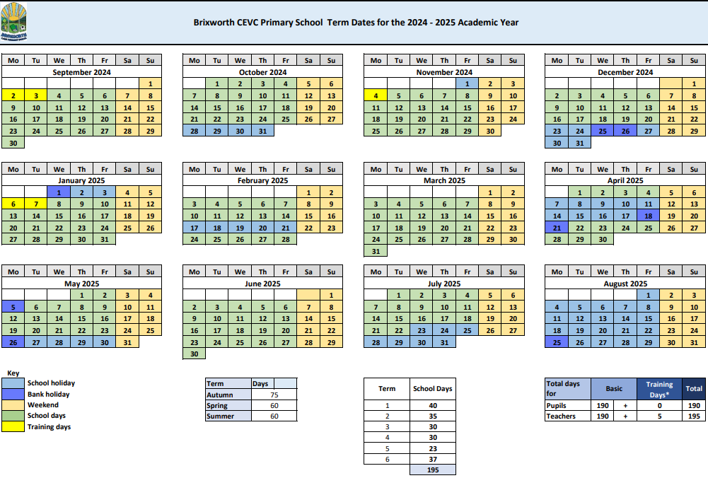 Brixworth CEVC Primary School Term Dates